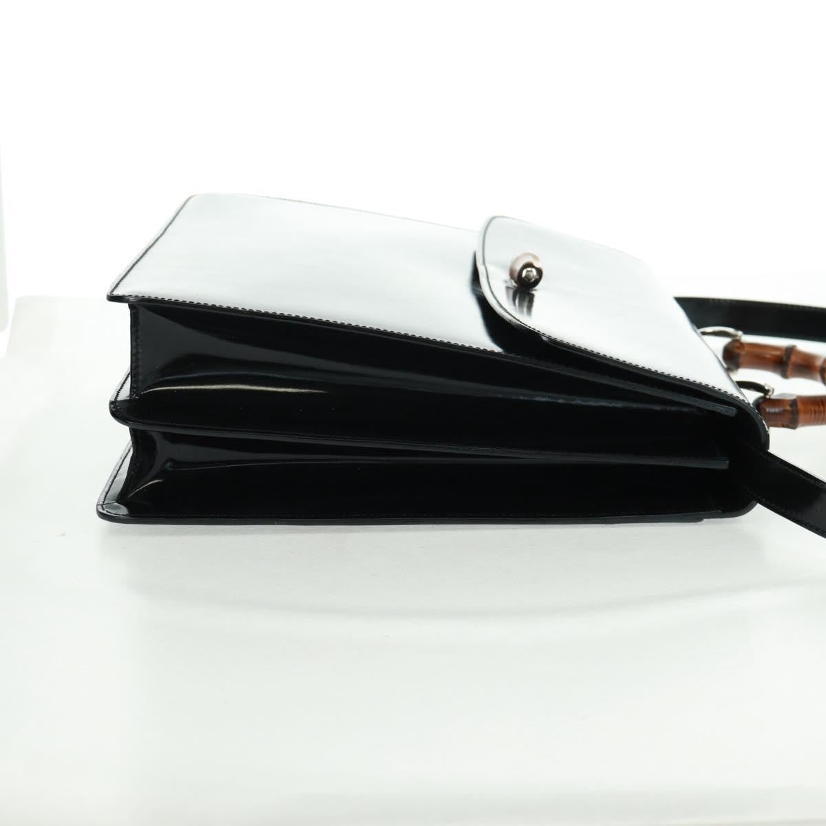 Gucci Vintage Bamboo Handle Bag Patent Leather Black Patent_Leather Handbag (Pre-Owned)