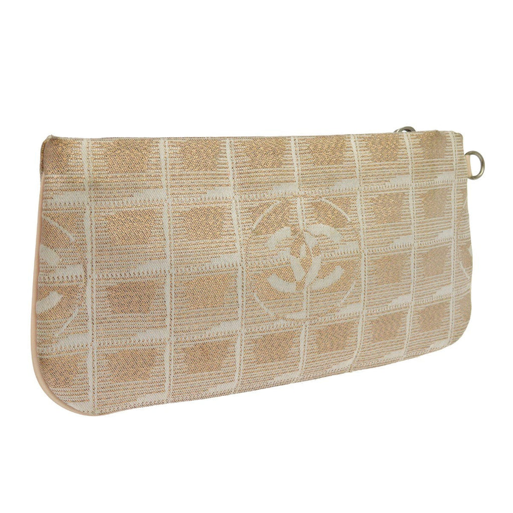 Chanel Travel Line Zip Pouch Nylon Beige Nylon Clutche & Pouche Bag