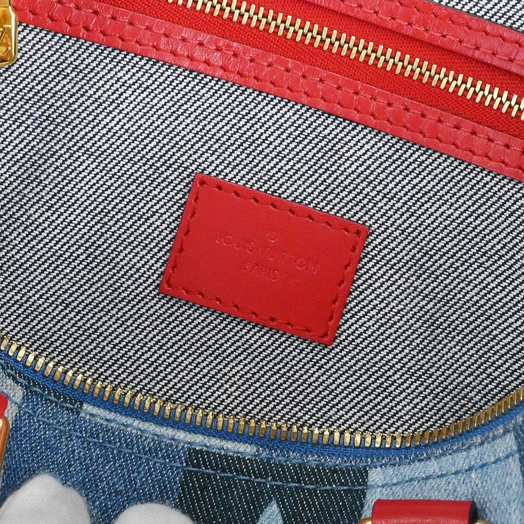 Louis Vuitton Speedy Bandouliere Bag Damier And Monogram Patchwork Denim Blue Denim_Jeans Handbag