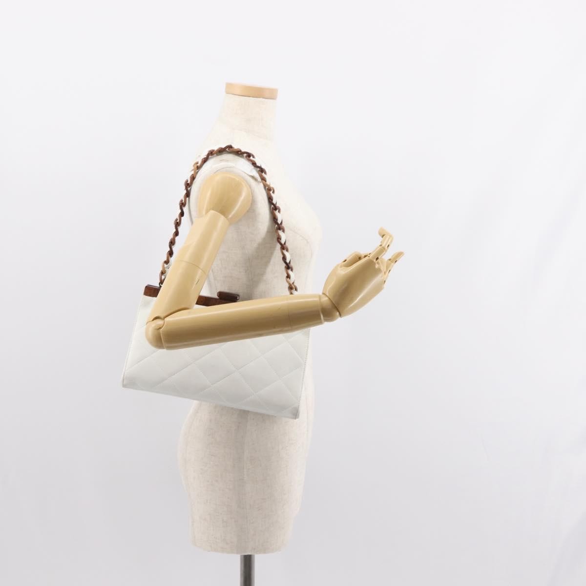 Chanel Wooden Frame Striped Shoulder Bag Leather White Leather Shoulder Bag Bag