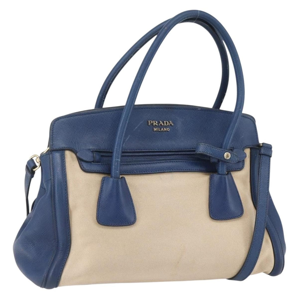 Prada Cuir Frame Convertible Tote Canvas And Saffiano Leather Beige Canvas Tote Bag Bag
