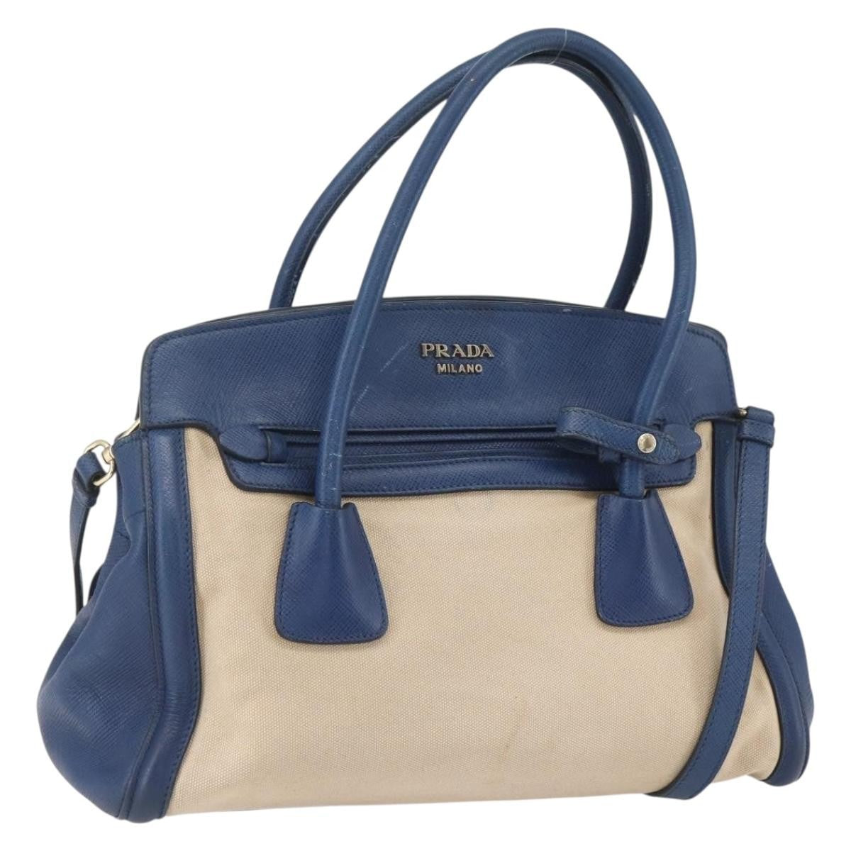 Prada Cuir Frame Convertible Tote Canvas And Saffiano Leather Beige Canvas Tote Bag Bag