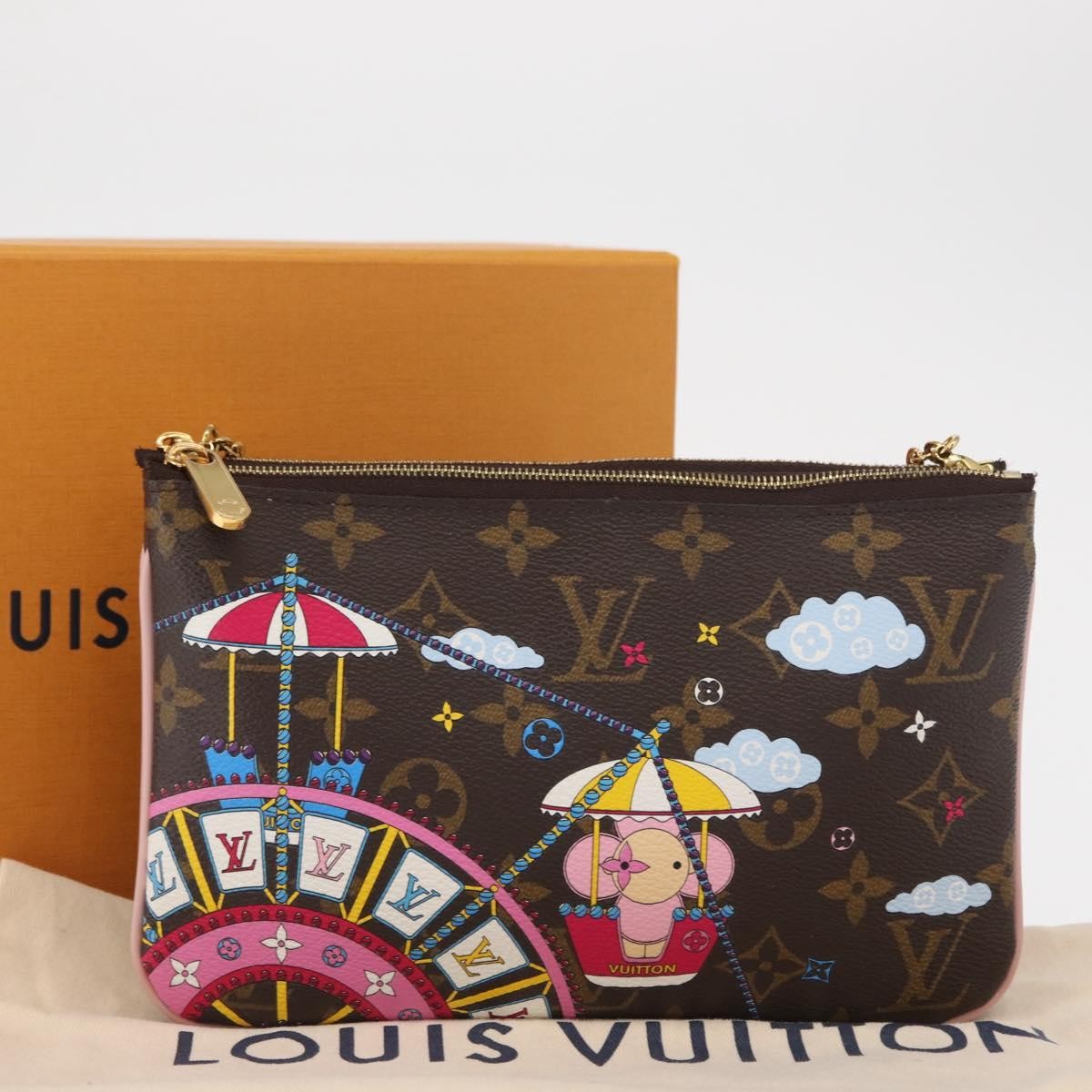 Louis Vuitton Double Zip Pochette Limited Edition Vivienne Xmas Monogram Canvas Brown Canvas Clutche & Pouche Bag