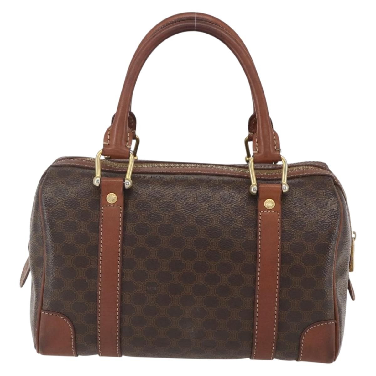 Celine Vintage Macadam Handbag Canvas And Leather Brown Canvas Shoulder Bag Bag
