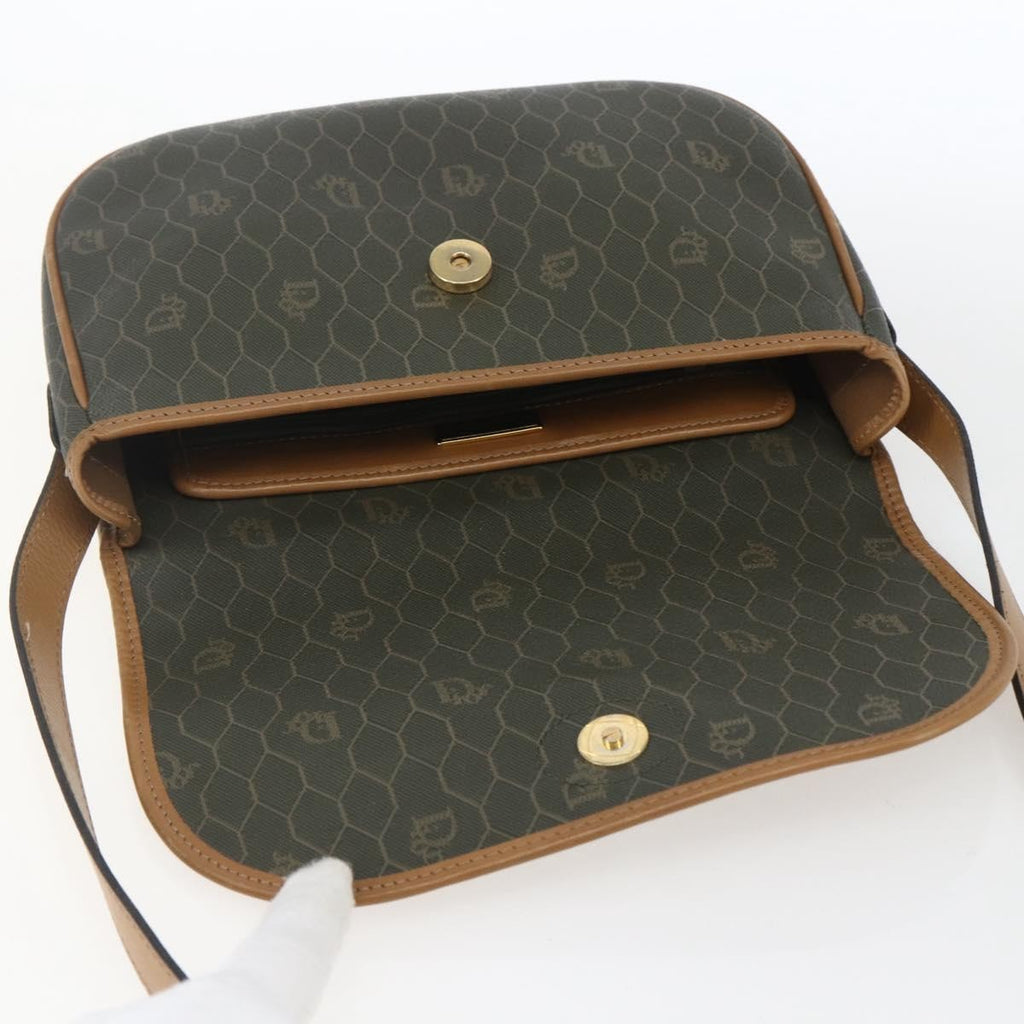 Christian Dior Vintage Honeycomb Flap Crossbody Bag Canvas And Leather Khaki Canvas Shoulder Bag Bag (Pre-Owned)