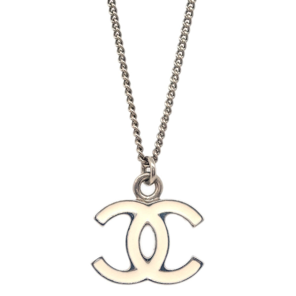 Chanel Cc Logo Pendant Necklace Metal Silver Silver_Plated Necklace Jewelry