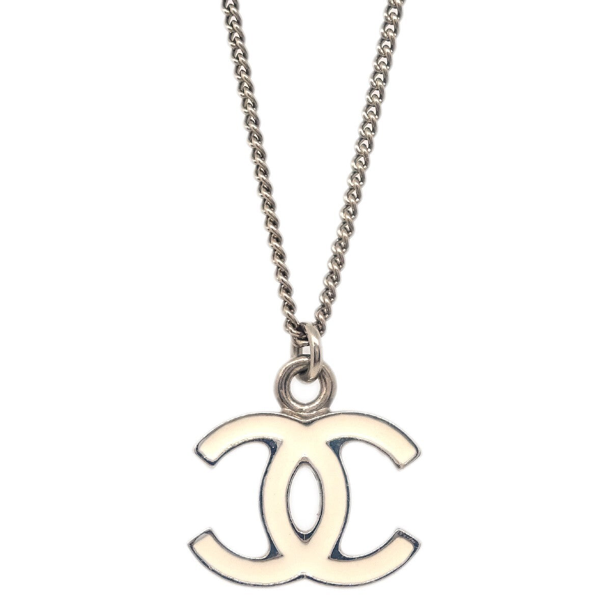 Chanel Cc Logo Pendant Necklace Metal Silver Silver_Plated Necklace Jewelry