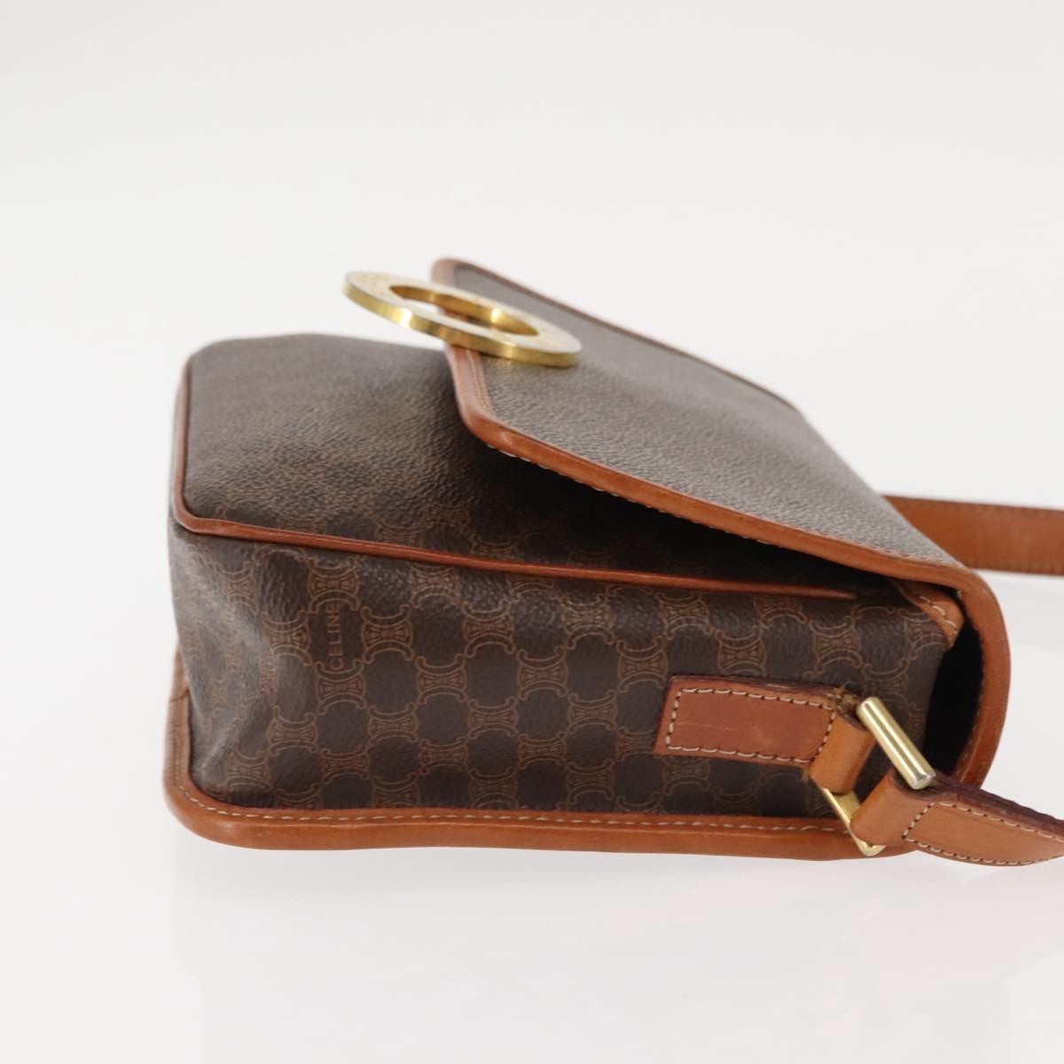 Celine Vintage Macadam Circle Logo Shoulder Bag Canvas And Leather Brown Canvas Bag