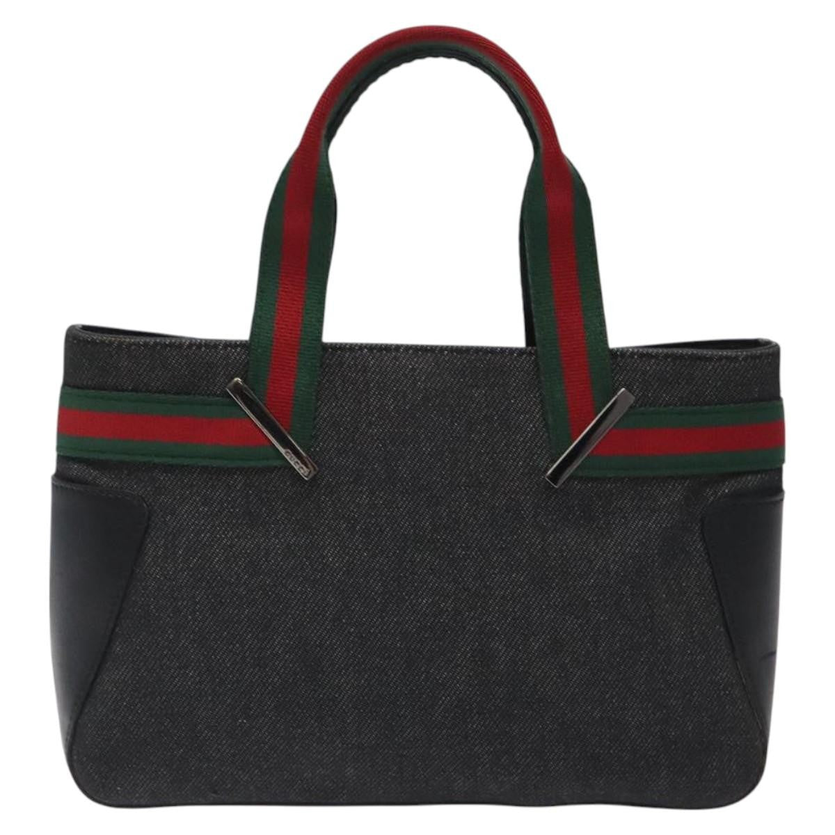 Gucci Vintage Tote Canvas Black Canvas Tote Bag Bag (Pre-Owned)