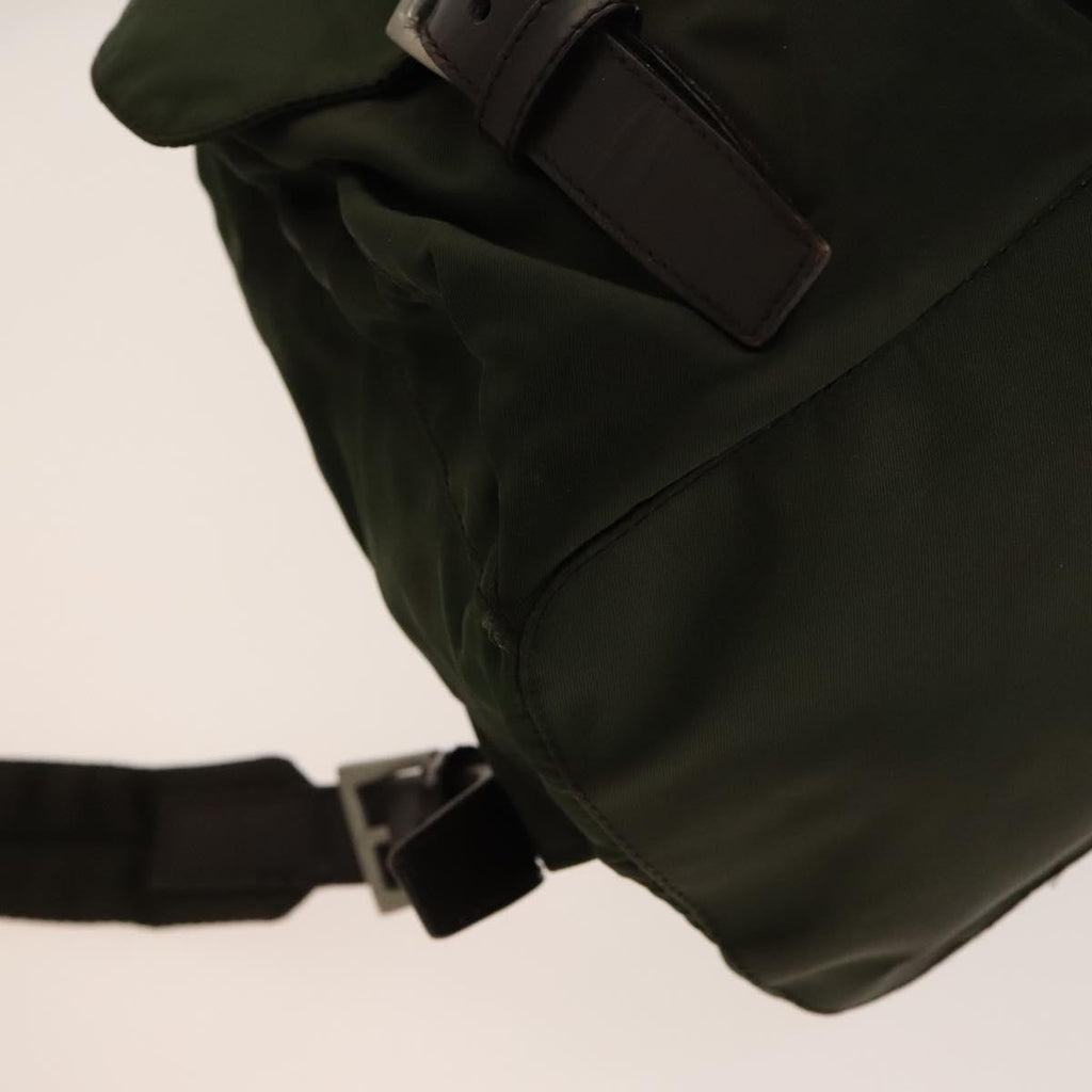 Prada Vela Double Front Pocket Backpack Tessuto With Saffiano Leather Khaki Nylon Backpack Bag