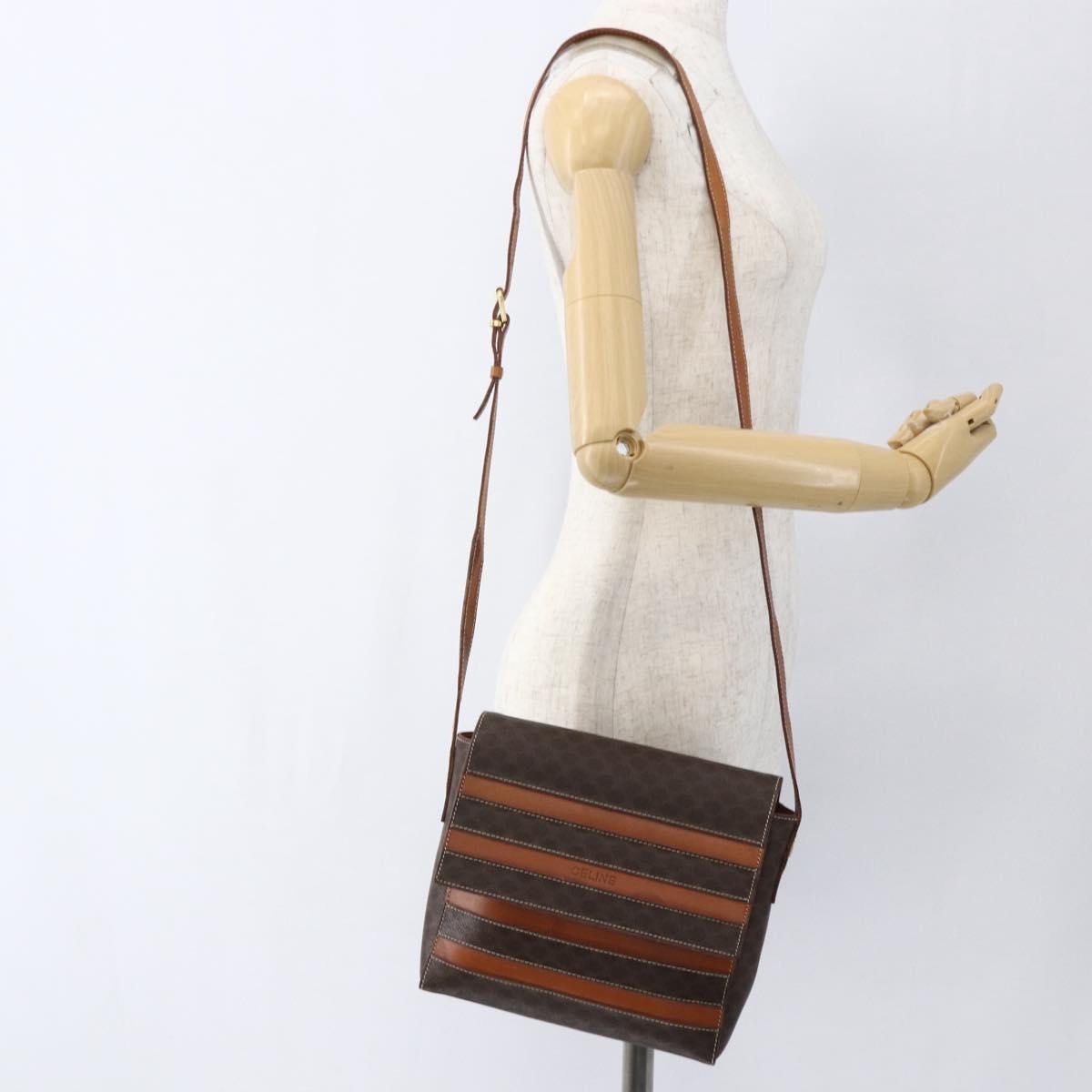 Celine Vintage Macadam Shoulder Bag Canvas And Leather Brown Canvas Shoulder Bag Bag