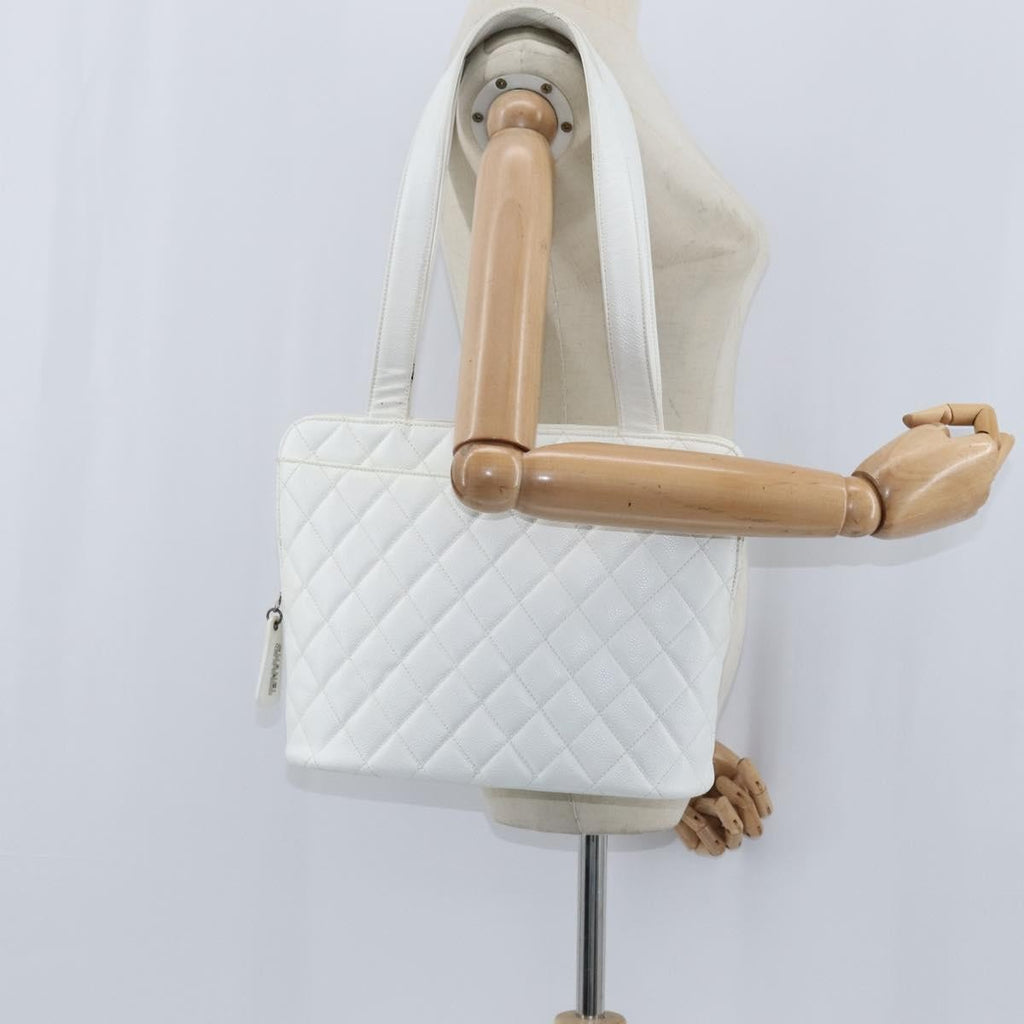 Chanel Vintage Cc Zip Around Bowler Bag Quilted Caviar White Leather Tote Bag Bag