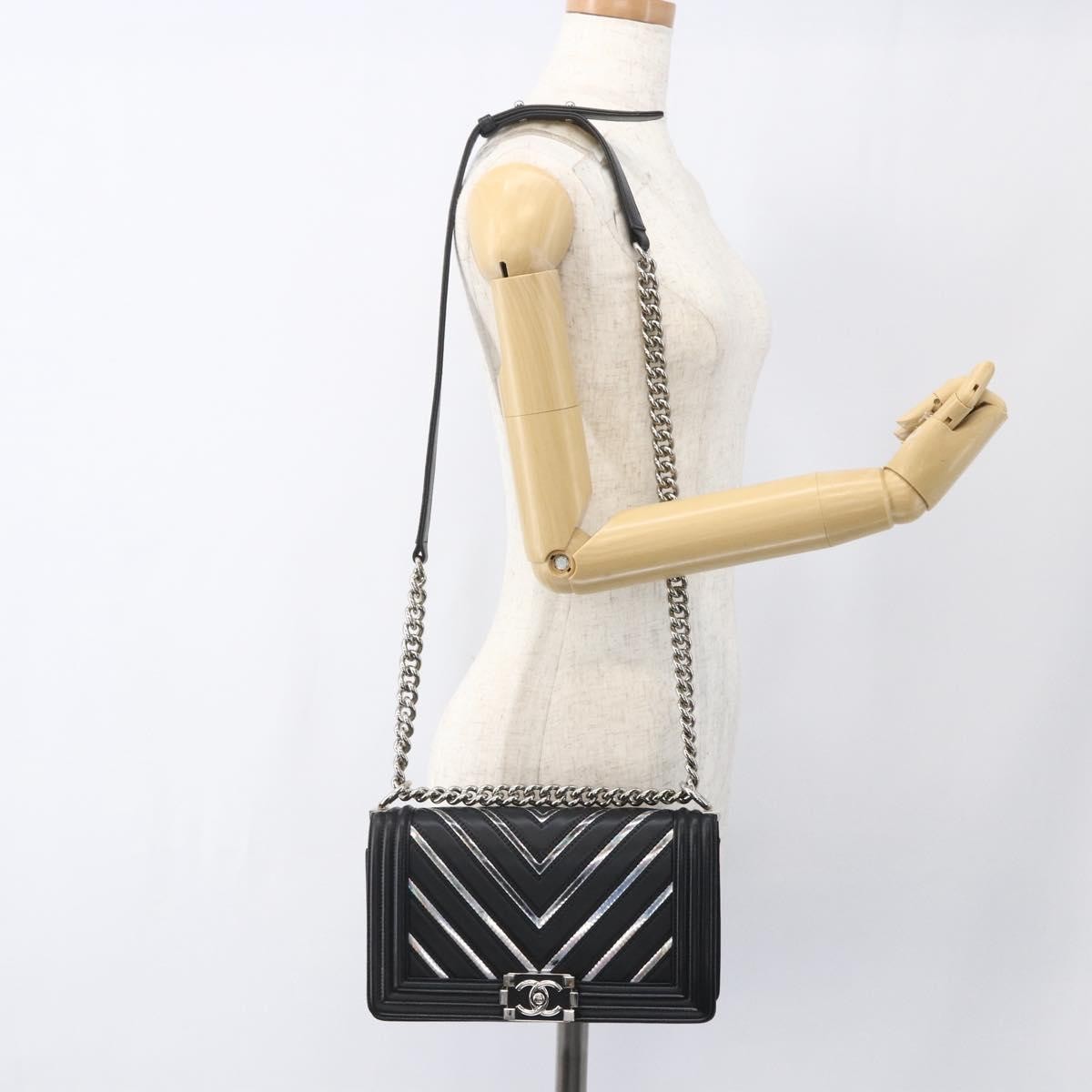 Chanel Boy Flap Bag Chevron Lambskin With Holographic Pvc Black Leather Shoulder Bag Bag