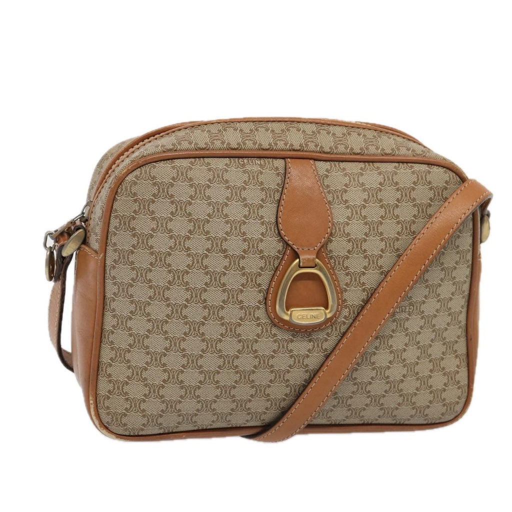 Celine Vintage Macadam Shoulder Bag Canvas And Leather Beige Canvas Shoulder Bag Bag
