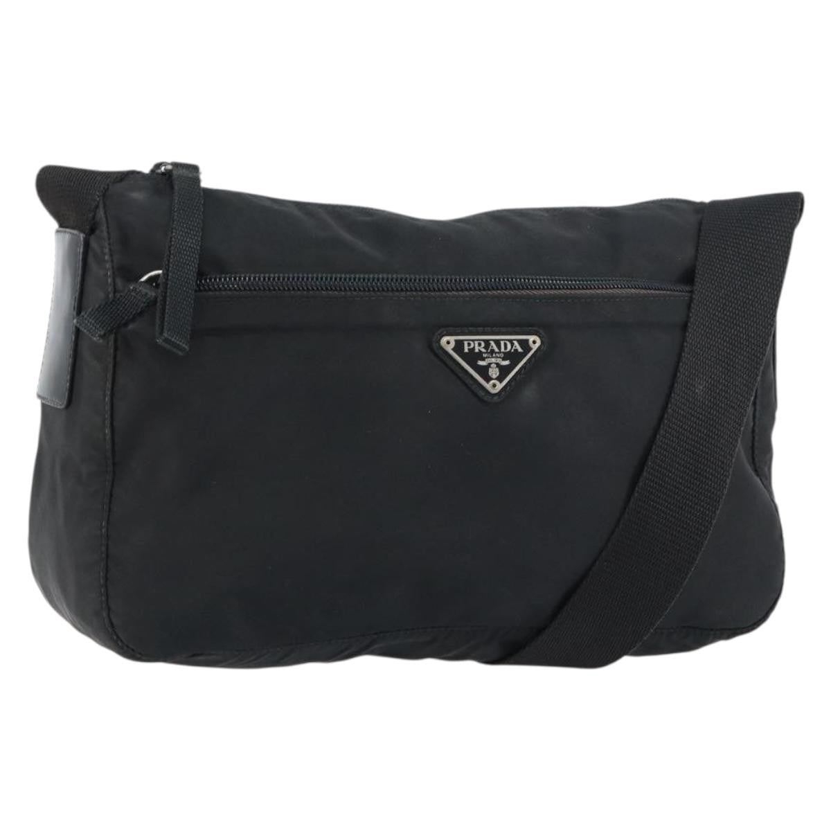 Prada Front Zip Messenger Bag Tessuto Black Nylon Shoulder Bag Bag