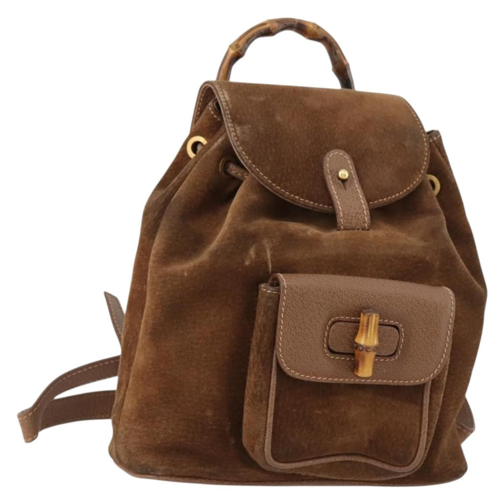 Gucci Gucci Bamboo Backpack Daim Brown Suede Backpack Bag (Pre-Owned)