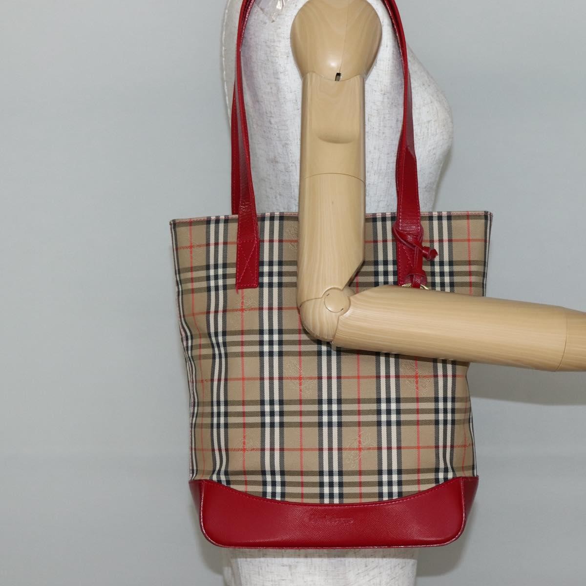 Burberry Nova Check Tote Canvas Check Pattern Beige Canvas Tote Bag