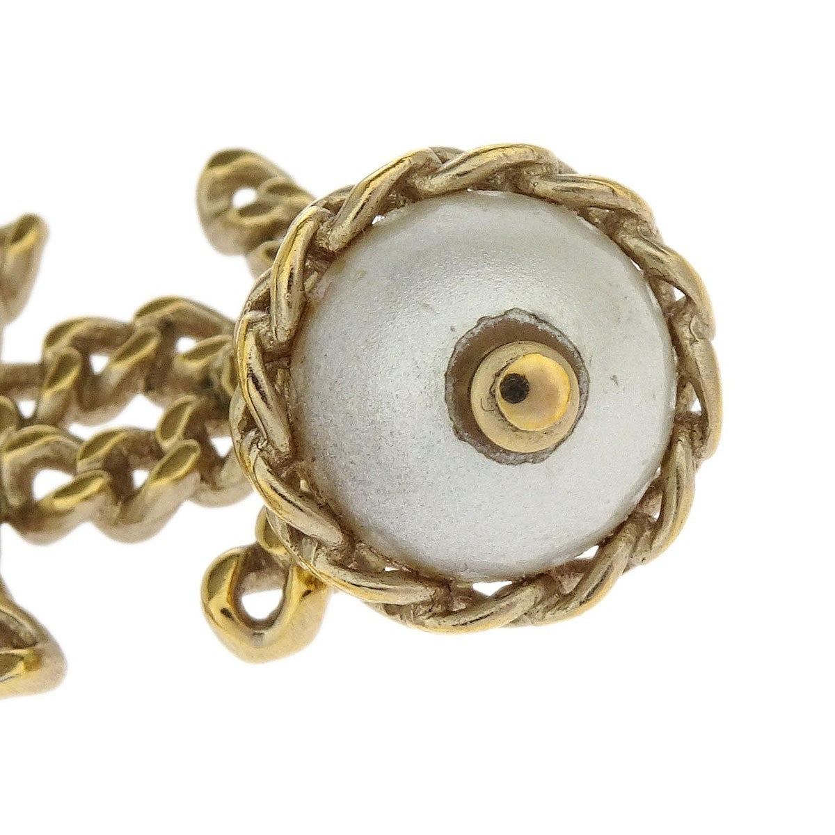 Chanel Cc Chain Necklace Metal With Faux Pearls Gold Gold_Plated Necklace Jewelry