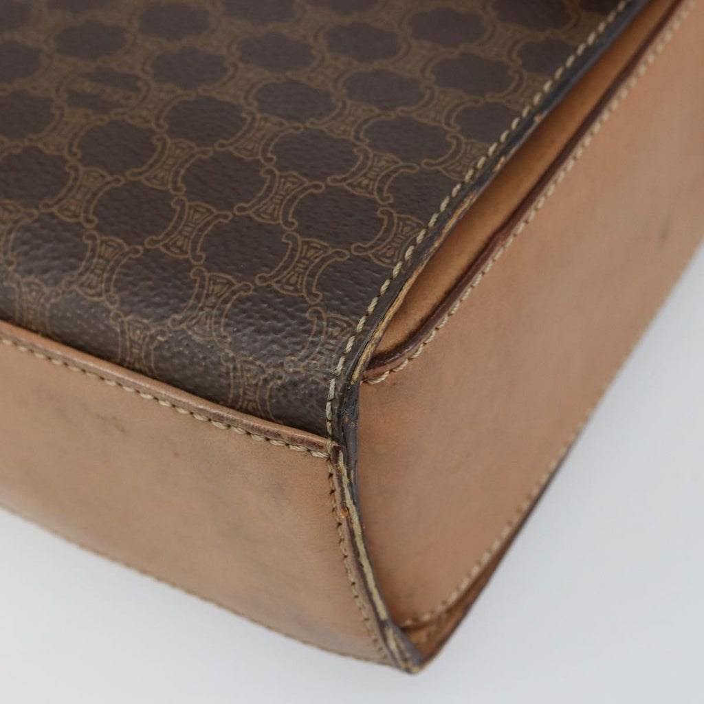 Celine Vintage Macadam Circle Logo Shoulder Bag Canvas And Leather Brown Canvas Shoulder Bag Bag