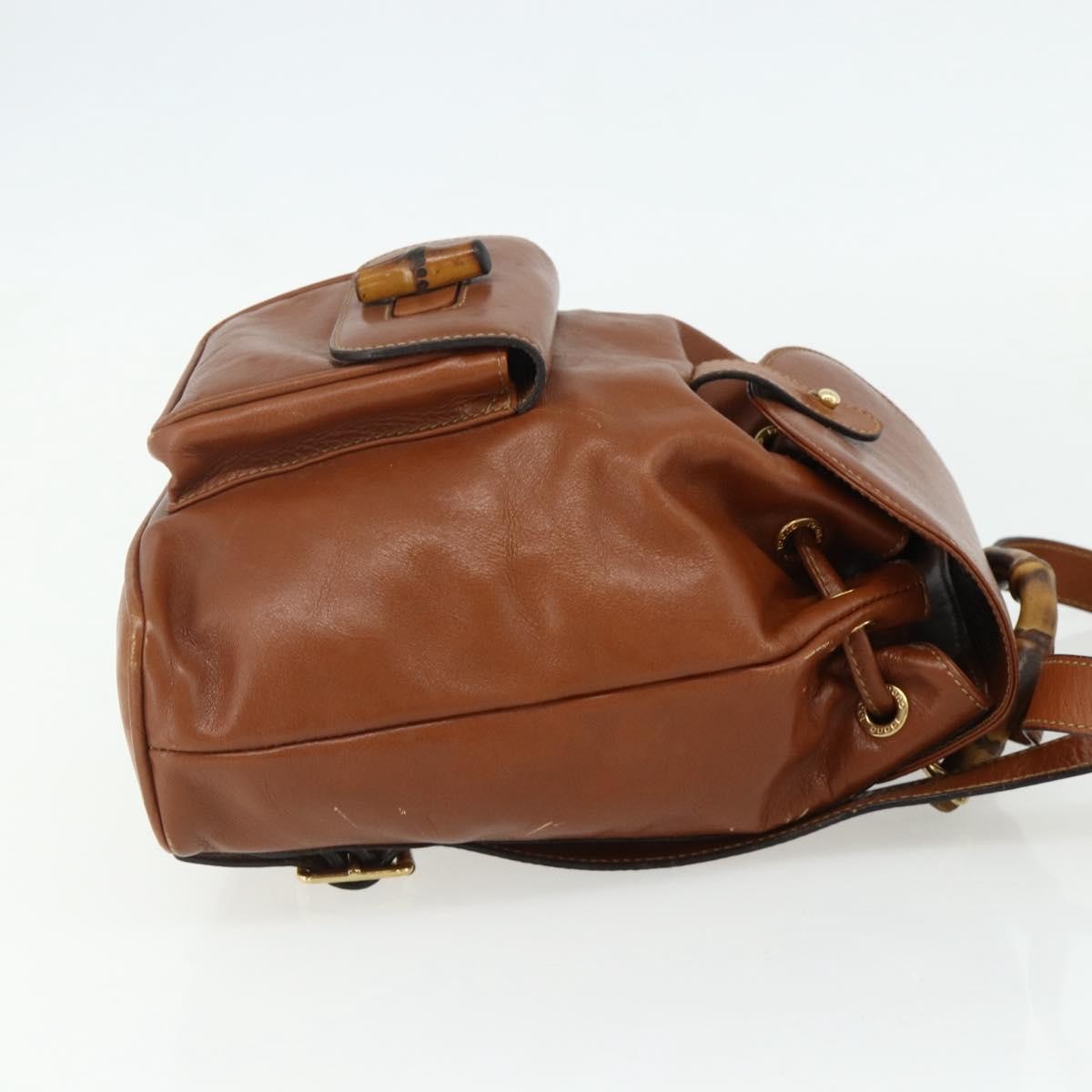 Gucci Vintage Bamboo Backpack Leather Brown Leather Backpack Bag (Pre-Owned)