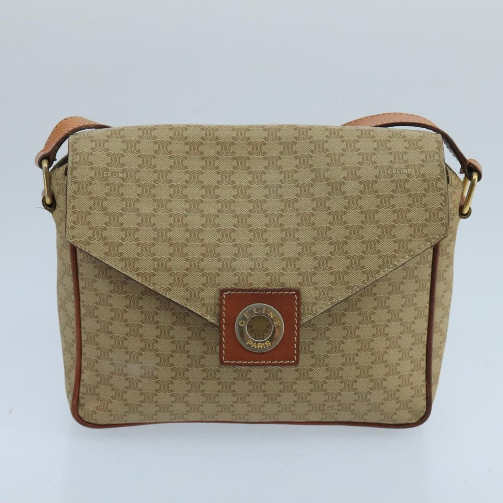 Celine Vintage Macadam Circle Logo Shoulder Bag Canvas And Leather Beige Canvas Shoulder Bag Bag