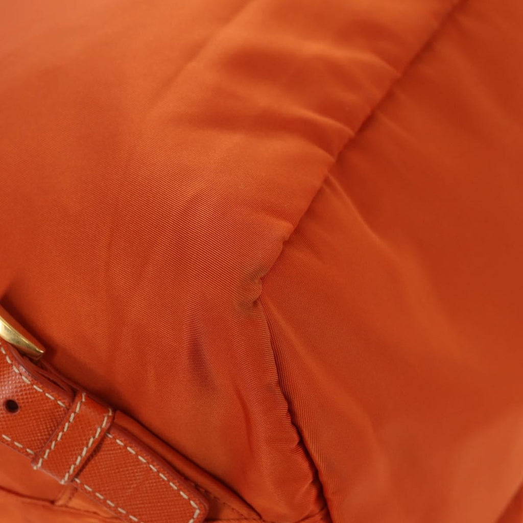 Prada Vela Double Front Pocket Backpack Tessuto With Saffiano Leather Orange Nylon Backpack Bag
