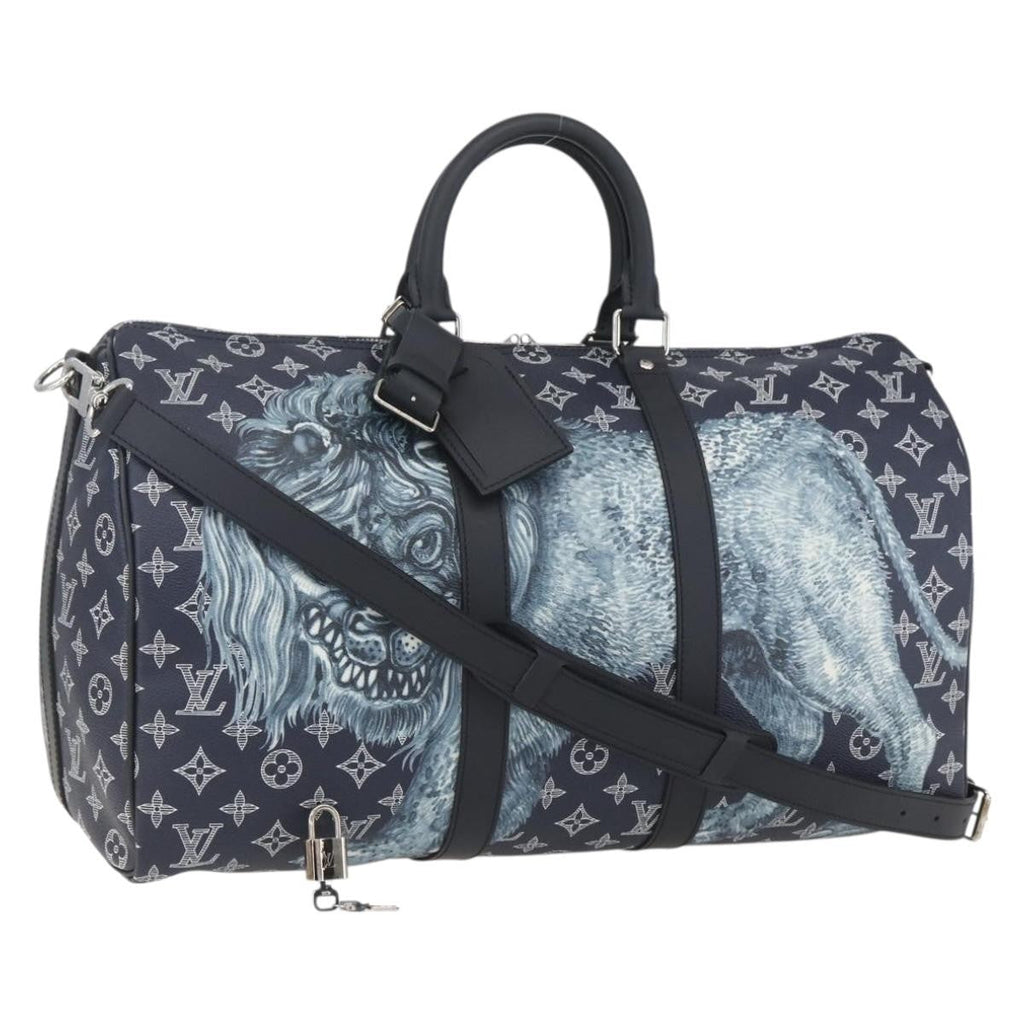 Louis Vuitton Keepall Bandouliere Bag Limited Edition Chapman Savane Monogram Canvas Navy Canvas Travel Bag
