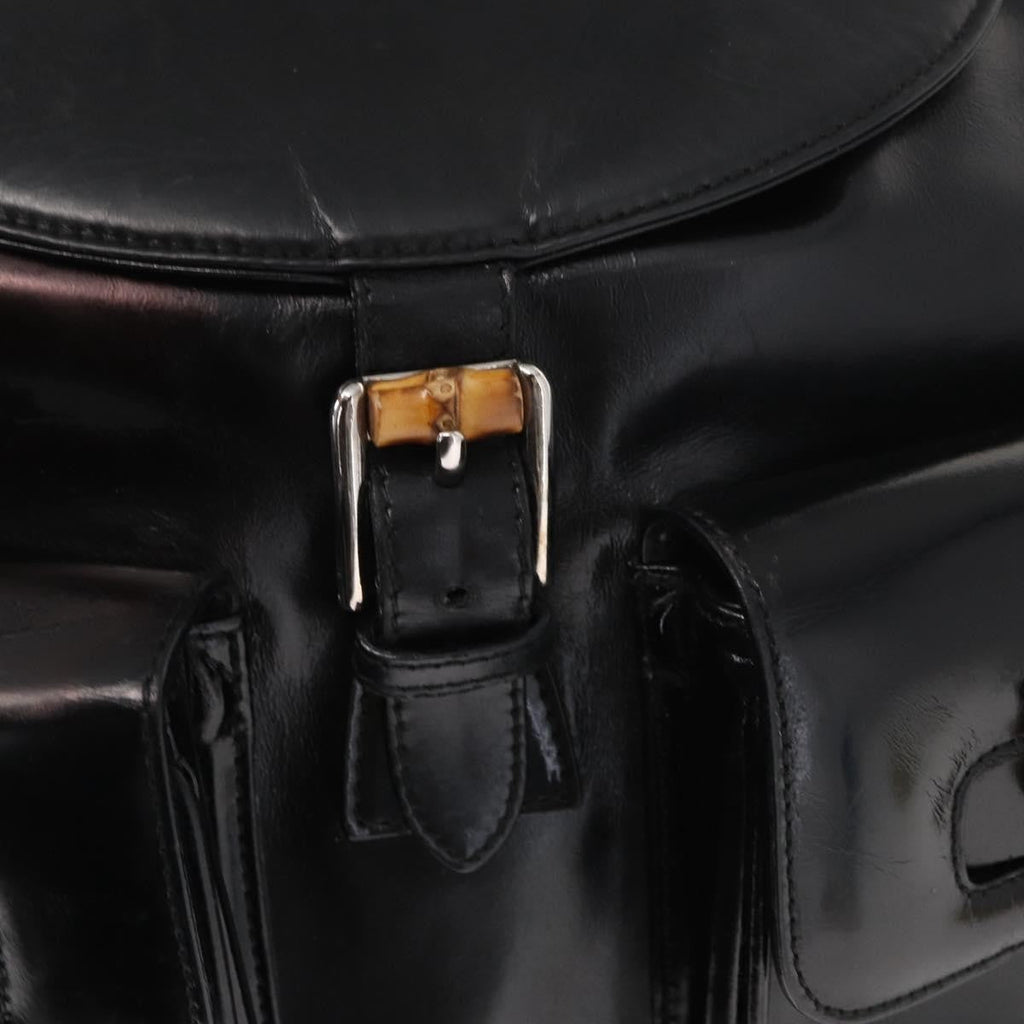 Gucci Vintage Bamboo Backpack Leather Black Leather Backpack Bag (Pre-Owned)