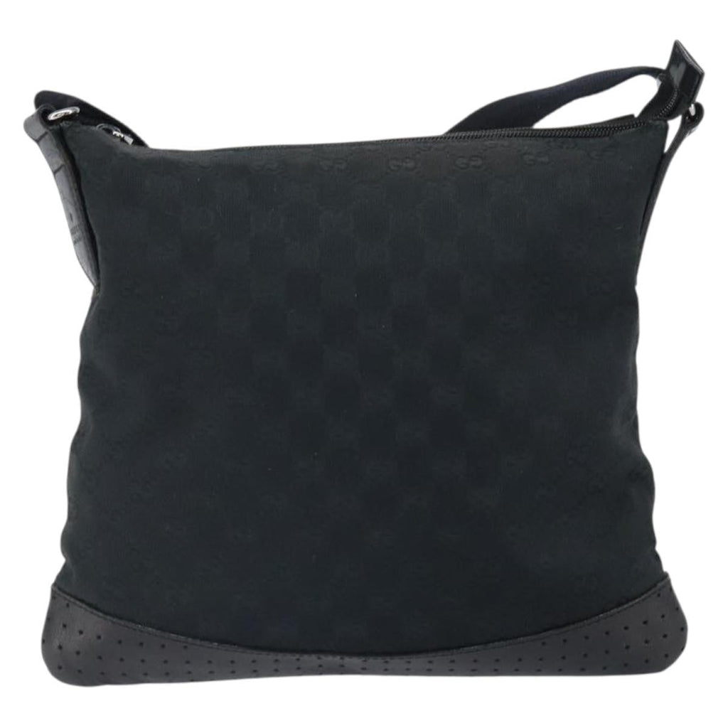 Gucci Zip Messenger Bag Gg Canvas With Perforated Leather Black Canvas Shoulder Bag Bag (Pre-Owned)