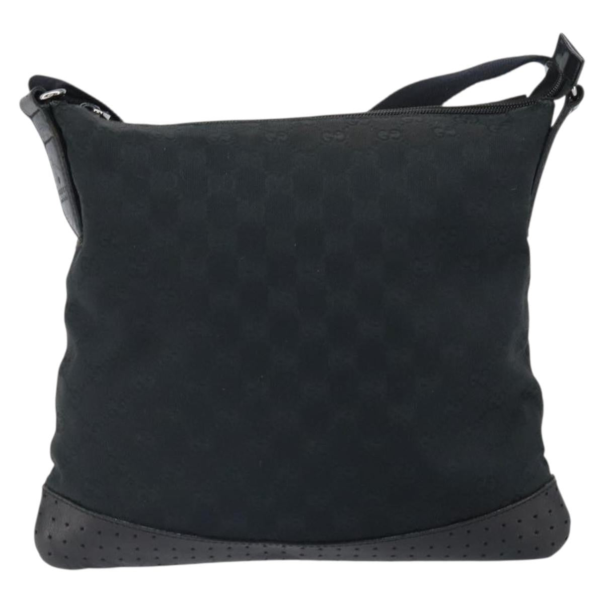Gucci Zip Messenger Bag Gg Canvas With Perforated Leather Black Canvas Shoulder Bag Bag (Pre-Owned)