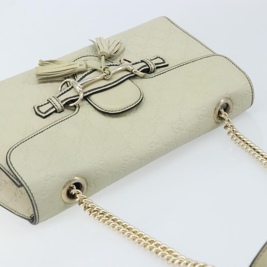 Gucci Emily Chain Flap Bag Guccissima Leather Beige Leather Shoulder Bag Bag (Pre-Owned)