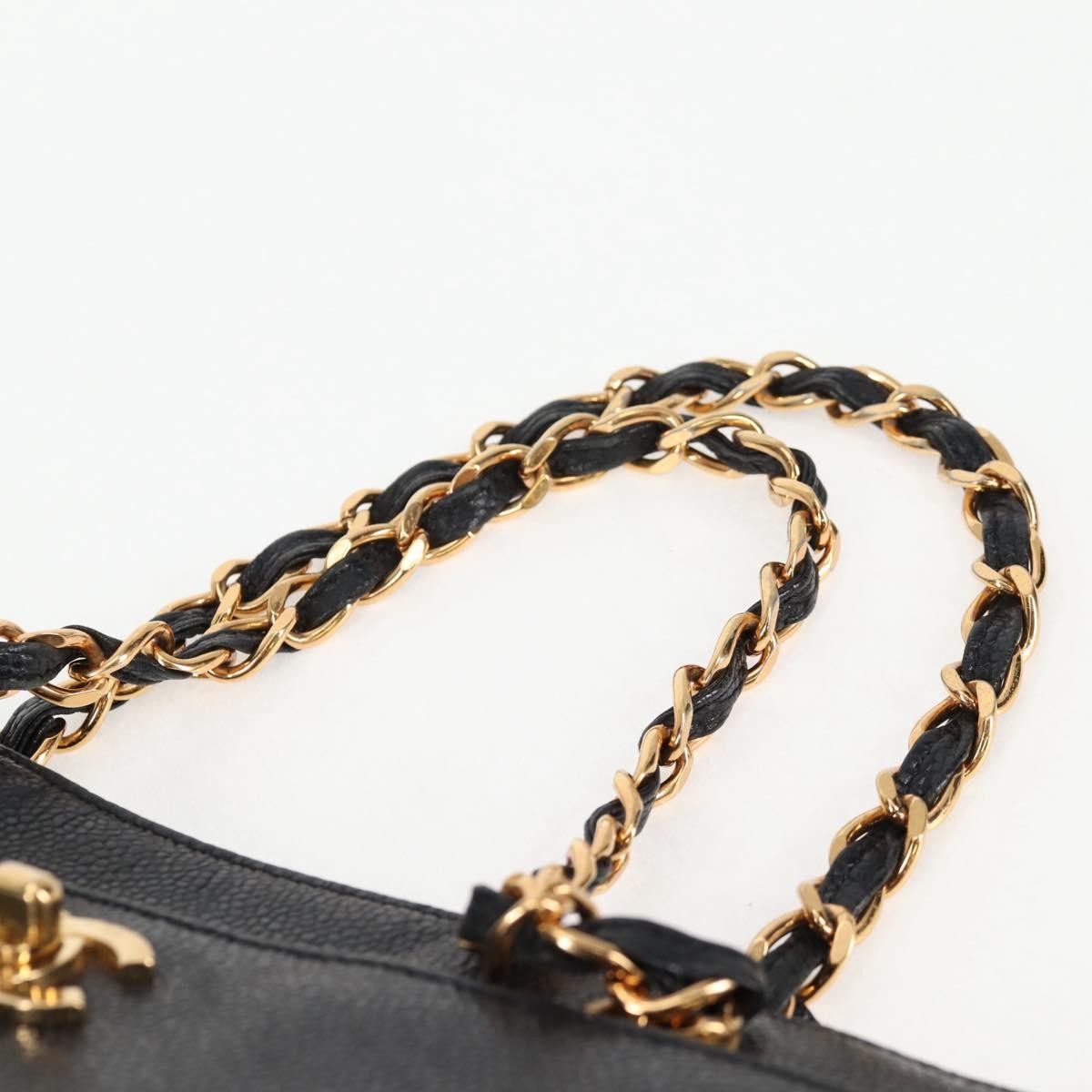 Chanel Vintage Cc Lock Pocket Chain Tote Caviar Black Leather Tote Bag Bag