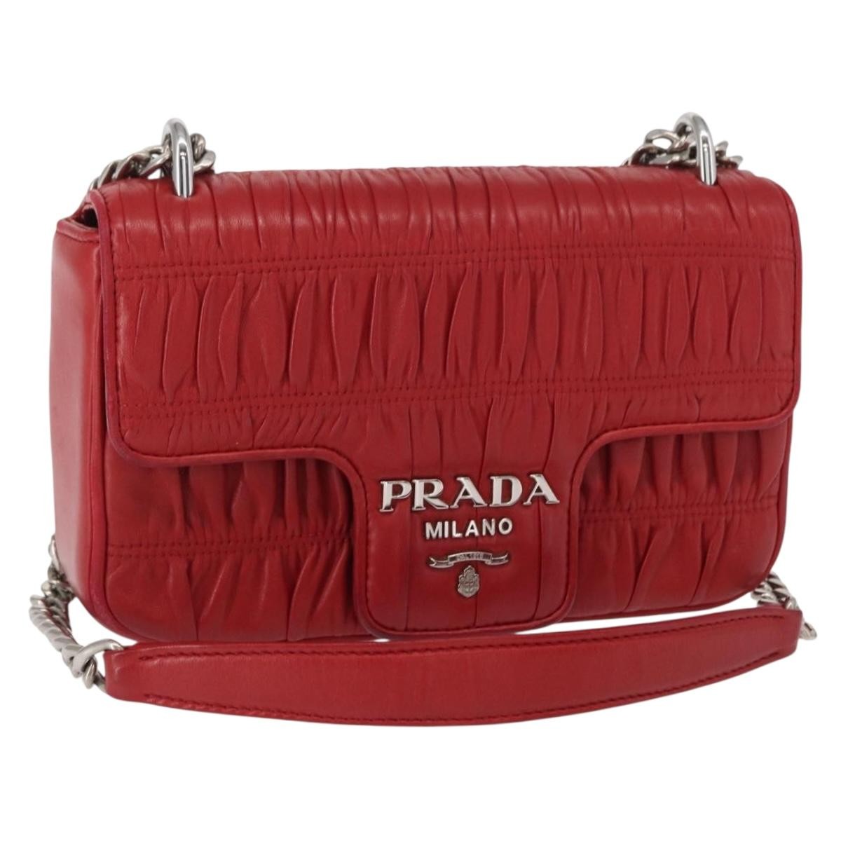 Prada Gaufre Chain Flap Shoulder Bag Nappa Leather Red Leather Shoulder Bag Bag