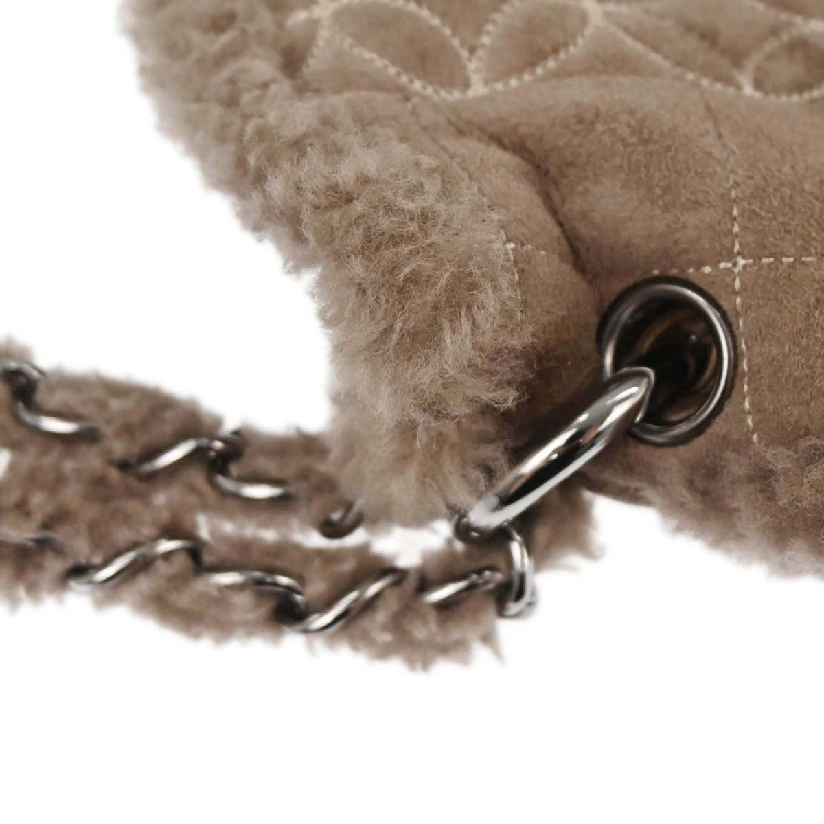 Chanel Vintage Embroidered Cc Chain Tote Quilted Suede And Shearling Brown Suede Tote Bag Bag