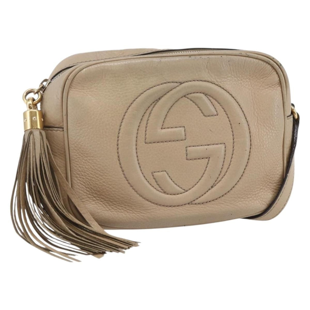 Gucci Soho Disco Crossbody Bag Leather Beige Leather Shoulder Bag Bag (Pre-Owned)