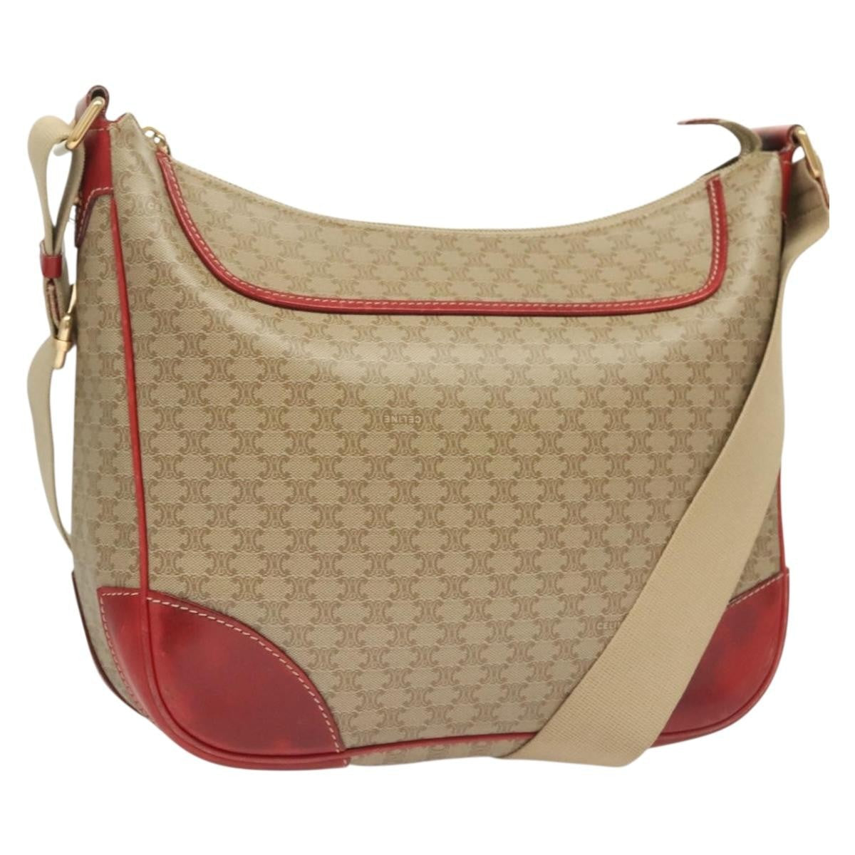 Celine Vintage Macadam Shoulder Bag Canvas And Leather Beige Canvas Bag