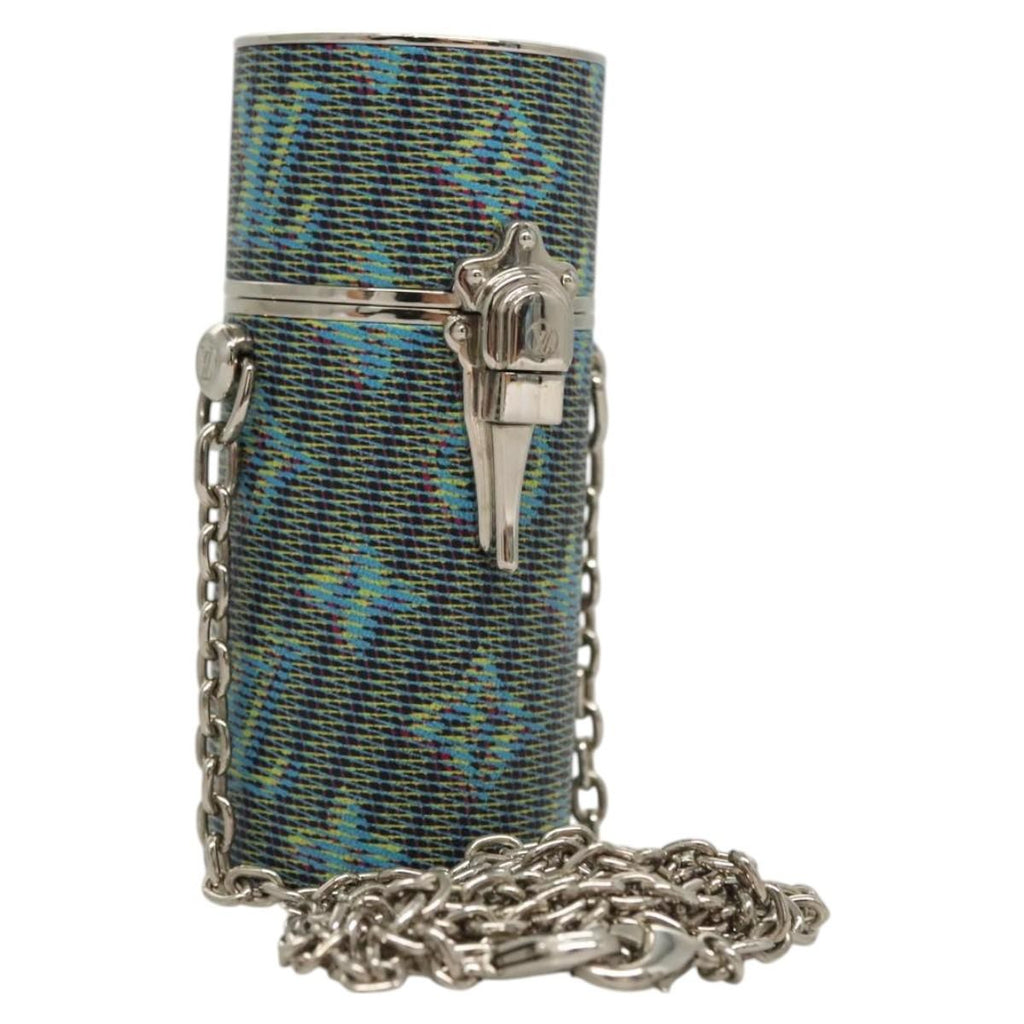 Louis Vuitton Lipstick Case On Chain Damier Monogram Lv Pop Canvas Blue Canvas Clutche & Pouche Bag