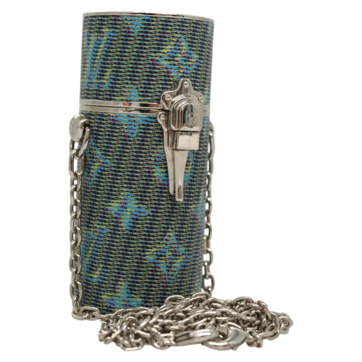 Louis Vuitton Lipstick Case On Chain Damier Monogram Lv Pop Canvas Blue Canvas Clutche & Pouche Bag