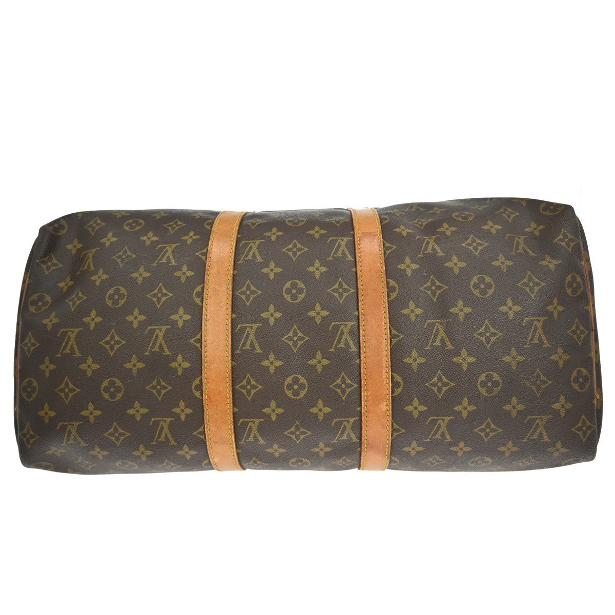 Louis Vuitton Keepall Bag Monogram Canvas Brown Leather Travel Bag
