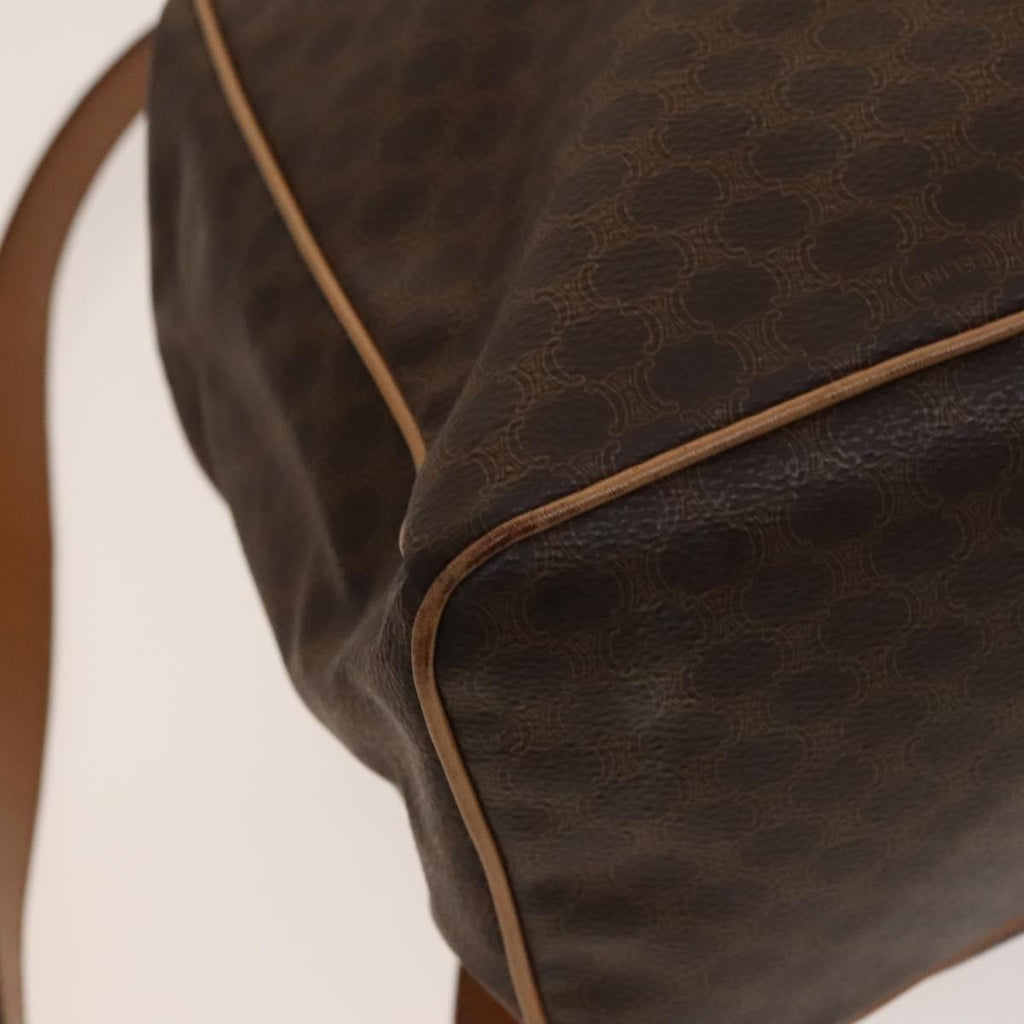 Celine Vintage Drawstring Flap Backpack Macadam Coated Canvas Brown Canvas Backpack Bag