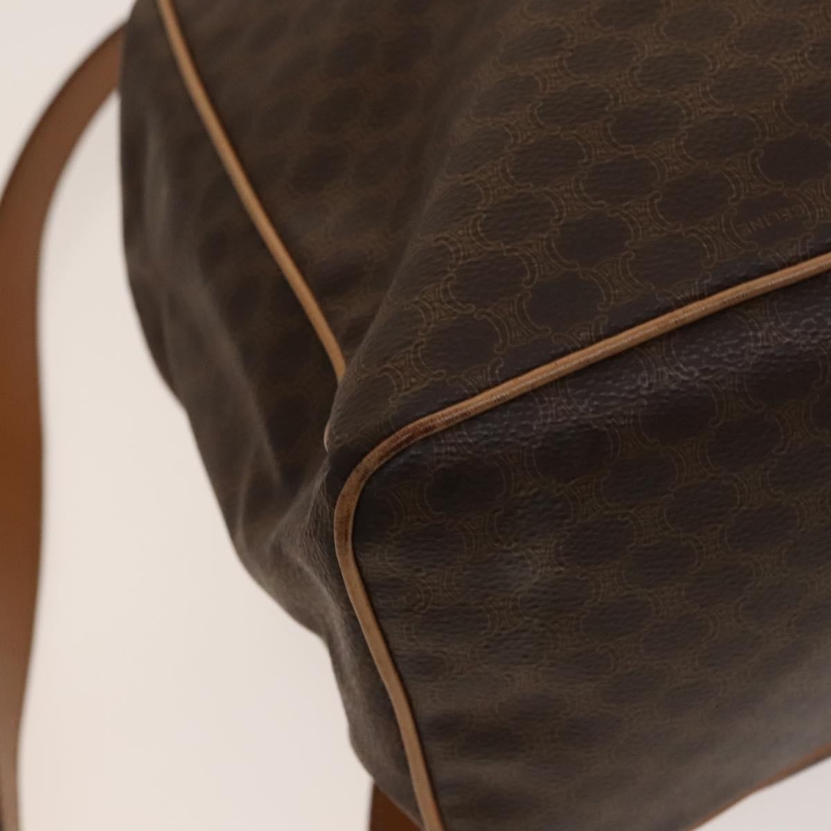Celine Vintage Drawstring Flap Backpack Macadam Coated Canvas Brown Canvas Backpack Bag