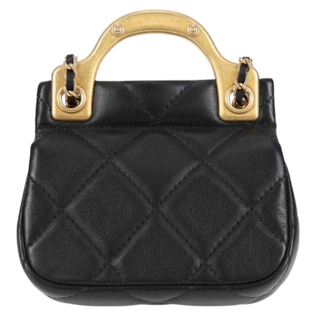 Chanel Lady Handle Flap Card Holder On Chain Quilted Calfskin Black Leather Bag