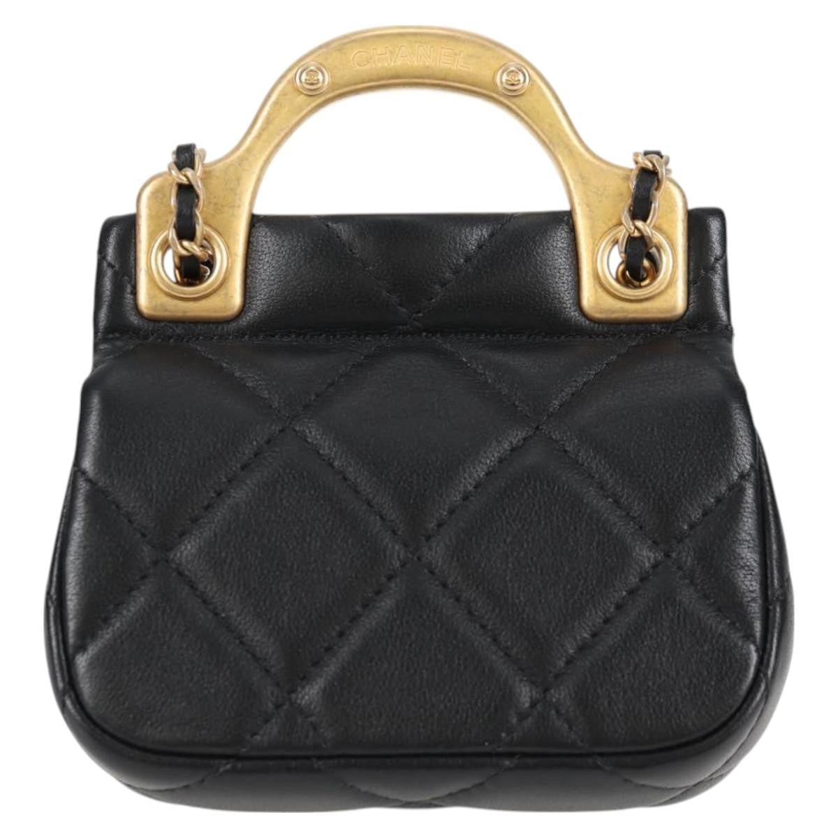 Chanel Lady Handle Flap Card Holder On Chain Quilted Calfskin Black Leather Bag