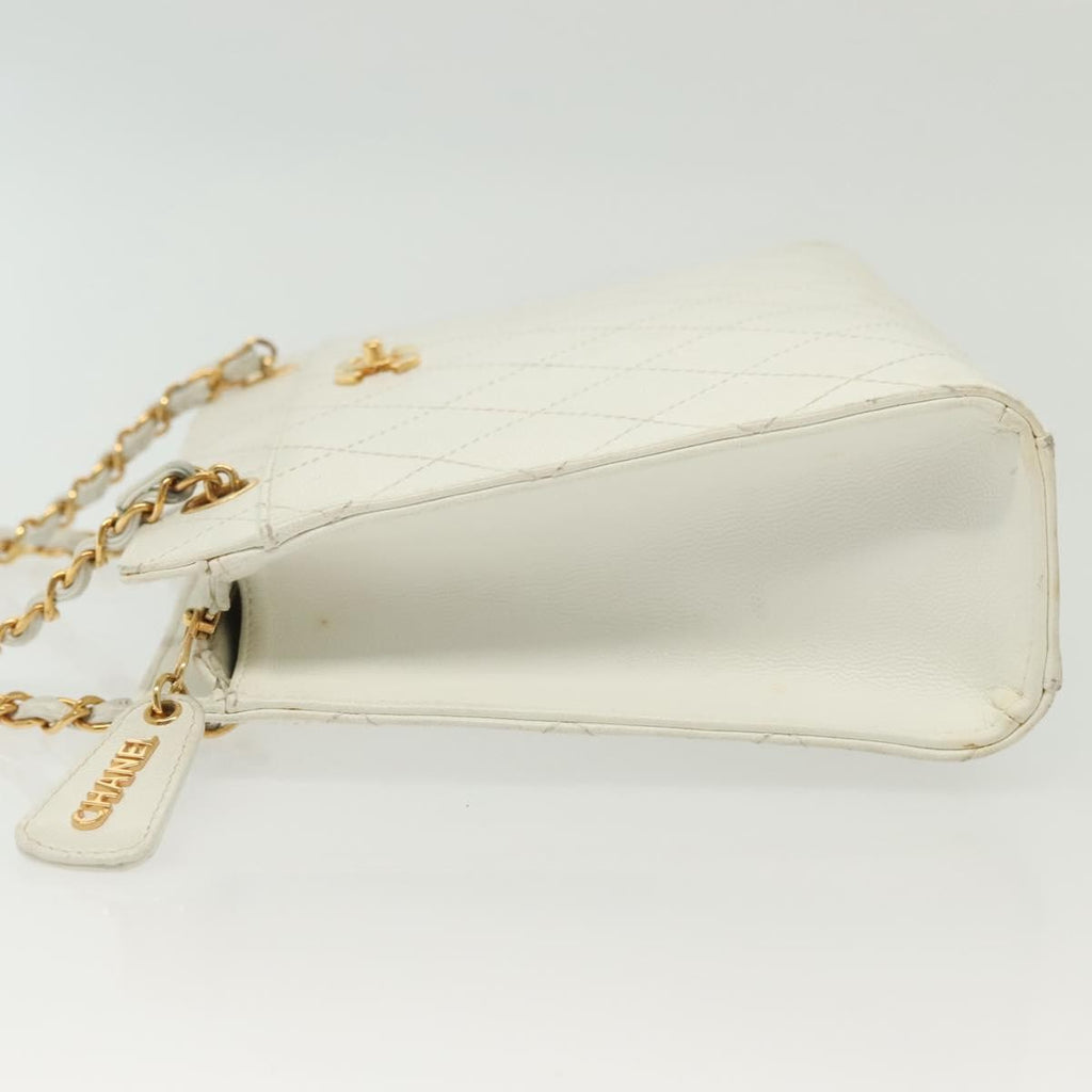 Chanel Cc Shoulder Bag Quilted Caviar White Leather Bag