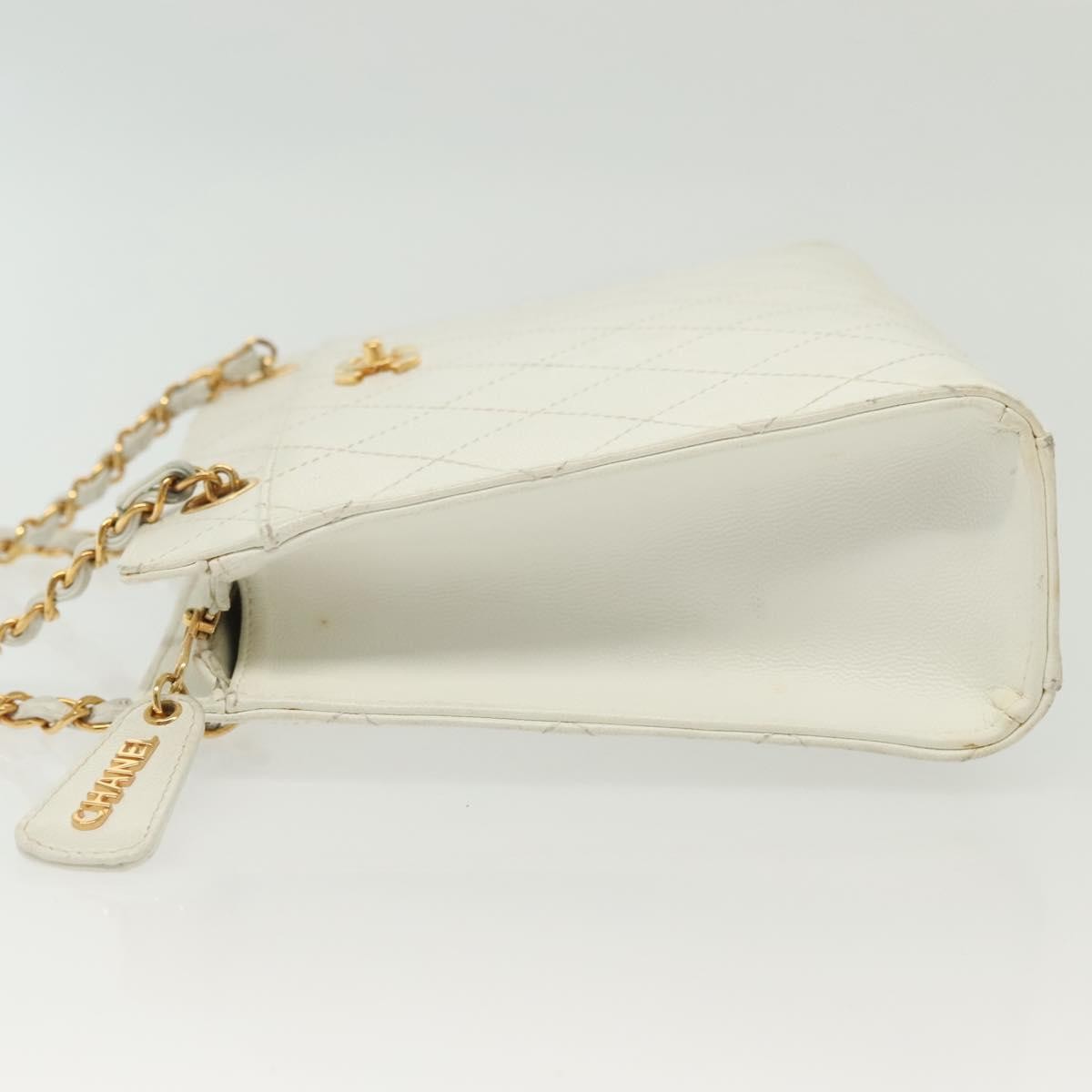 Chanel Cc Shoulder Bag Quilted Caviar White Leather Bag