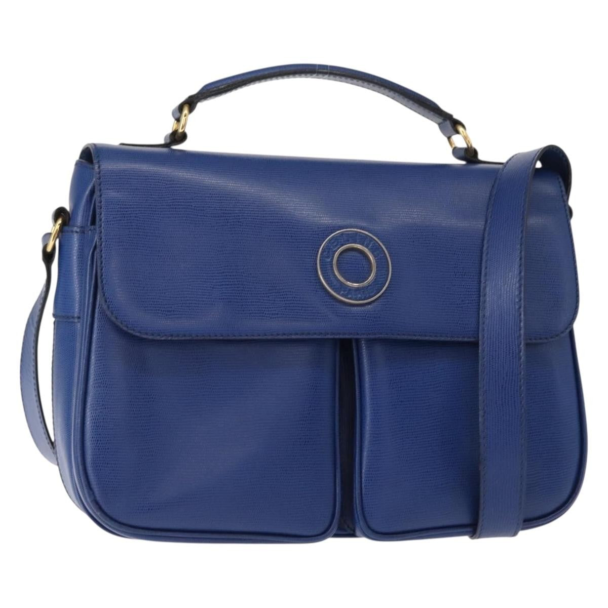 Celine Vintage Circle Logo Crossbody Bag Leather Blue Leather Shoulder Bag Bag