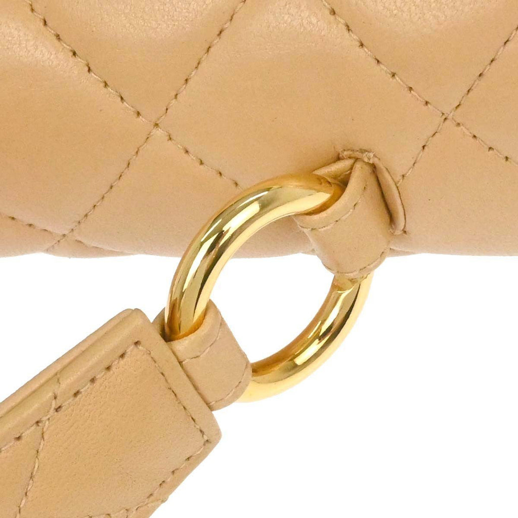 Chanel Vintage Top Handle Flap Bag Quilted Lambskin Beige Leather Handbag