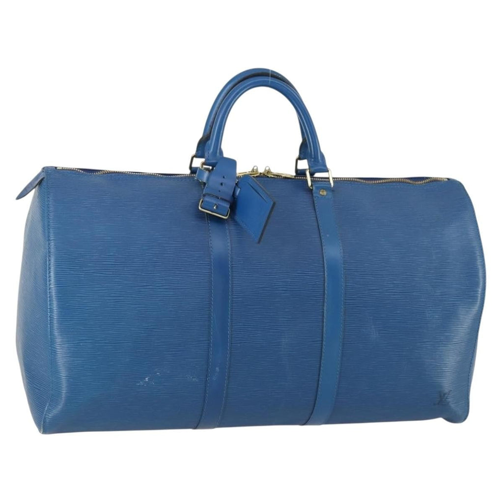 Louis Vuitton Keepall Bag Epi Leather Blue Leather Travel Bag