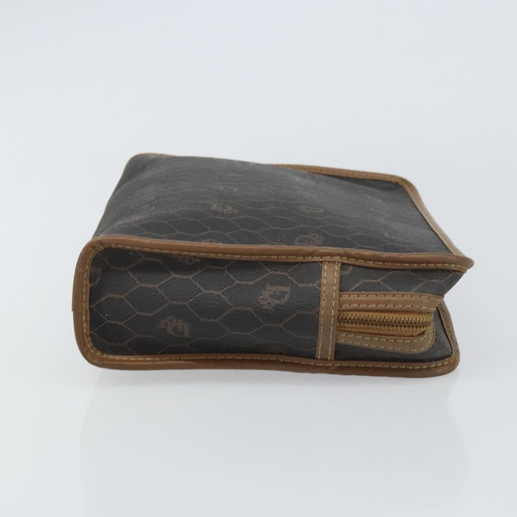 Christian Dior Vintage Honeycomb Zip Pouch Canvas And Leather Black Canvas Clutche & Pouche Bag (Pre-Owned)