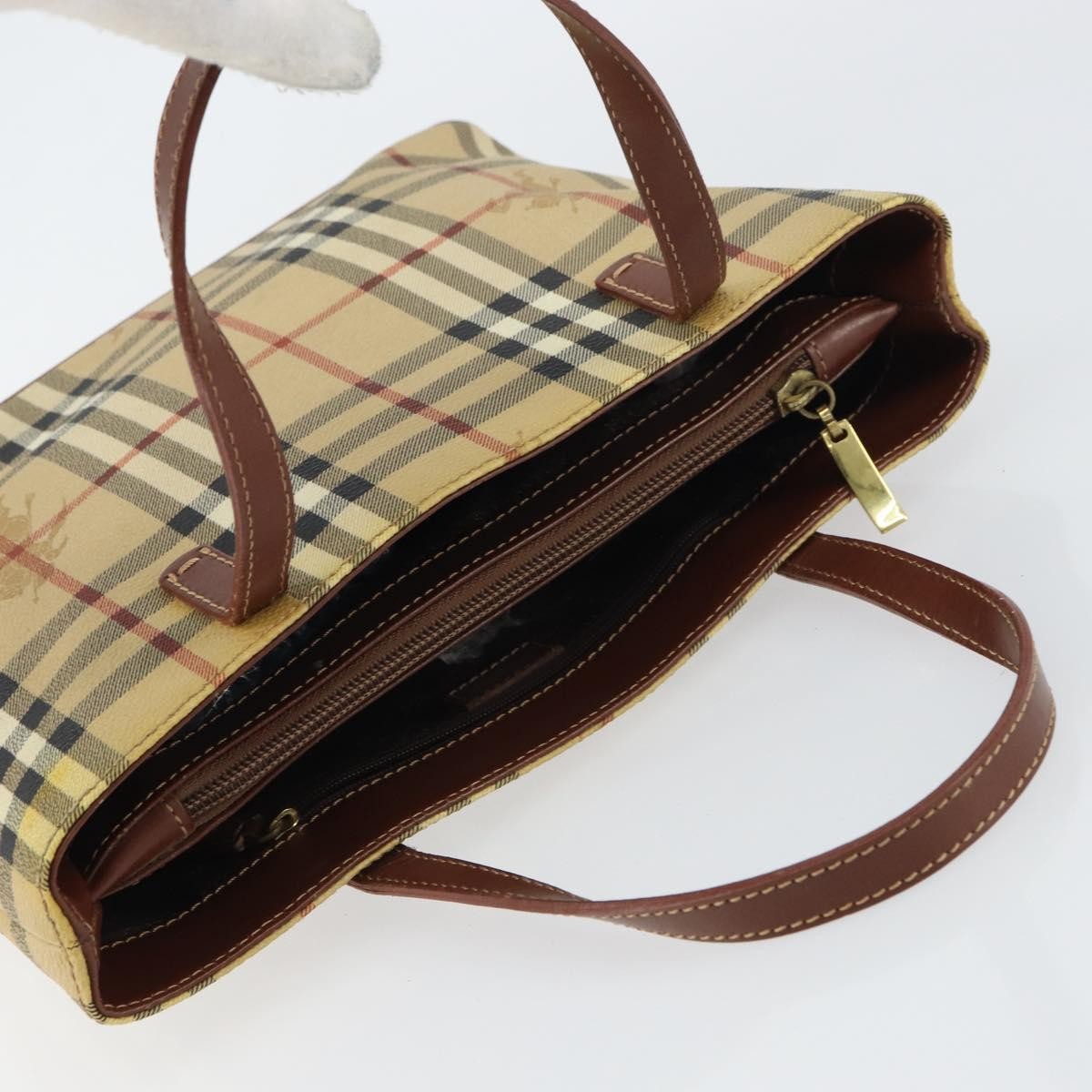 Burberry Top Handle Tote Haymarket Coated Canvas Beige Canvas Handbag